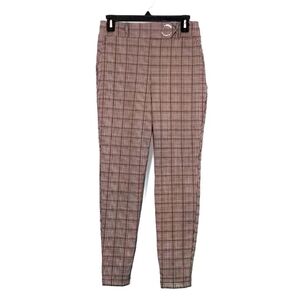 June & Hudson Glen Plaid High Waisted Pants Straight Leg Francesca's Tan Size 1